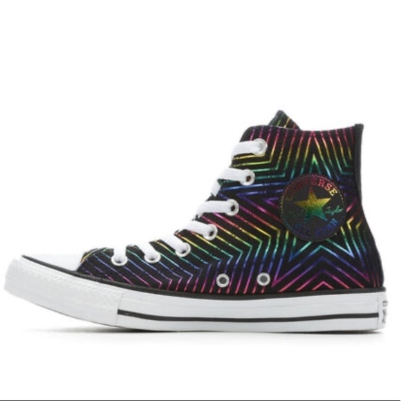 CONVERSE Black with Rainbow Stars Chuck Taylor All Stars Sneakers - Picture 3 of 15